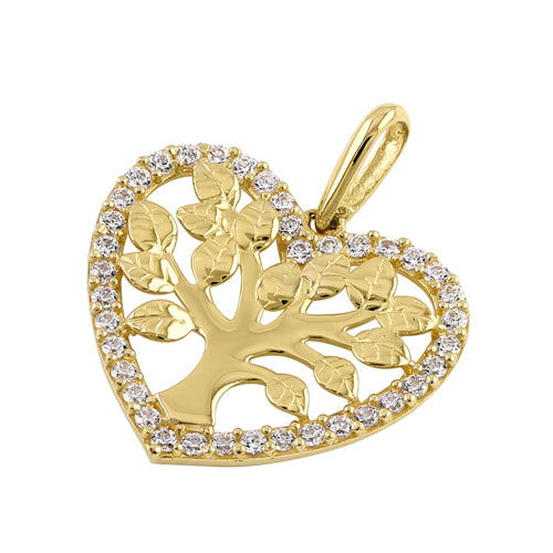 Solid 14k Gold Tree of Life in Heart CZ Pendant