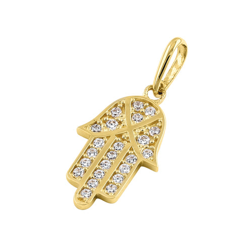 Solid 14k Religious Hamsa CZ Gold Pendant