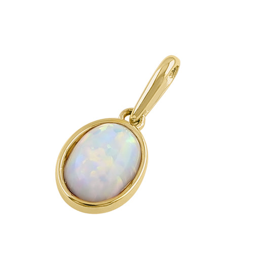 Solid 14k Gold Minimalist Oval Opal Pendant