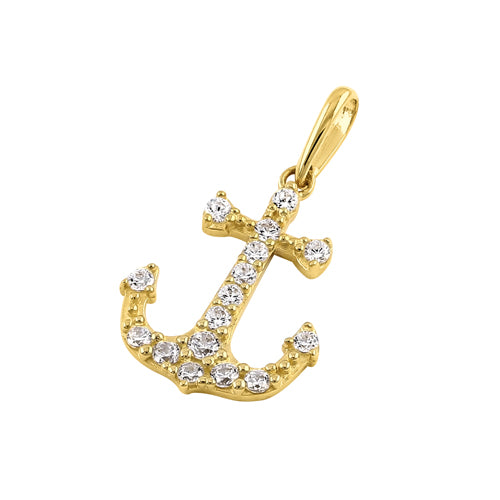 Solid 14k Gold Anchor CZ Pendant