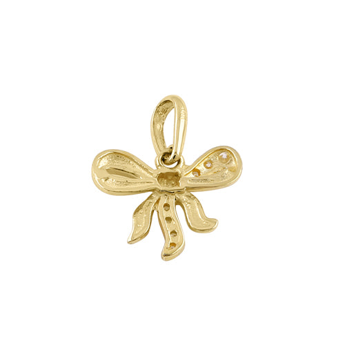 Solid 14k Gold Mini Bow CZ Pendant