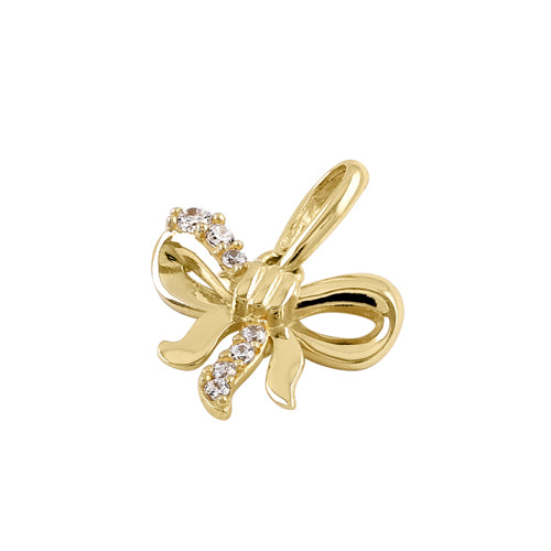 Solid 14k Gold Mini Bow CZ Pendant