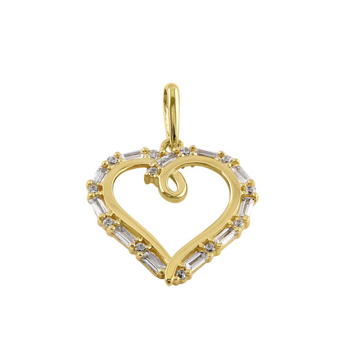 Solid 14k Gold Elegant Open Heart CZ Pendant