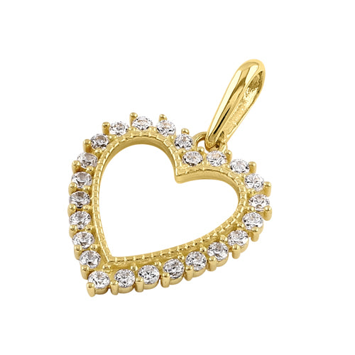 Solid 14k Gold Elegant Open Heart Round CZ Pendant