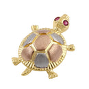 Solid 14k Multi-Gold Turtle CZ Pendant