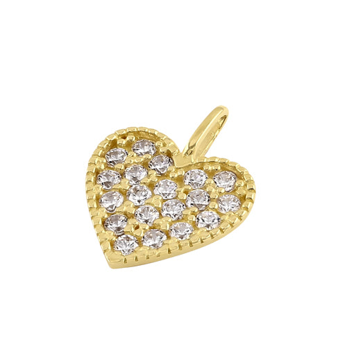 Solid 14k Gold Pave Heart CZ Pendant