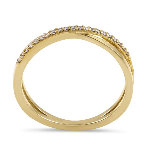 Solid 14K Yellow Gold X Crossover Diamond Ring