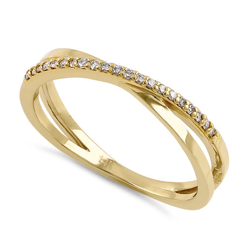 Solid 14K Yellow Gold X Crossover Diamond Ring