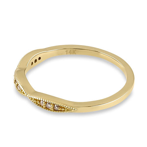Solid 14K Yellow Gold Thin Pave Half Eternity Diamond Ring