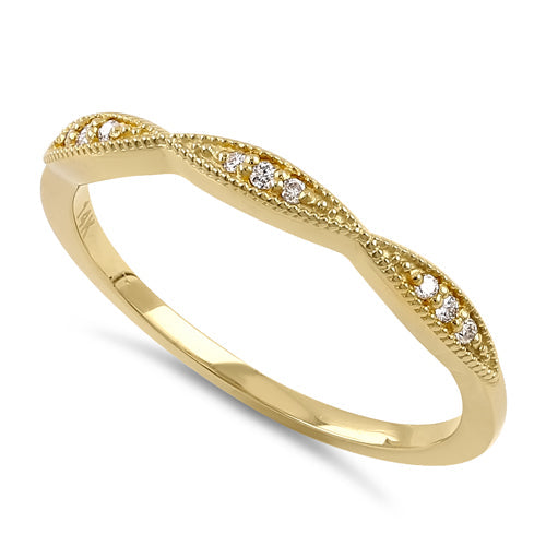 Solid 14K Yellow Gold Thin Pave Half Eternity Diamond Ring