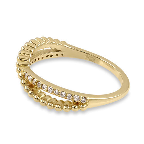 Solid 14K Yellow Gold Bead and Diamond Crossover X Ring