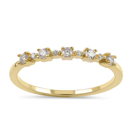 Solid 14K Yellow Gold Half Eternity Pattern Stackable Diamond Ring
