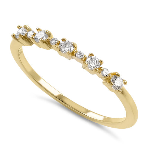 Solid 14K Yellow Gold Half Eternity Pattern Stackable Diamond Ring