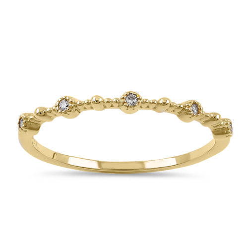 Solid 14K Yellow Gold Thin Half Eternity Pattern Stackable Diamond Ring