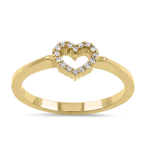 Solid 14K Yellow Gold Heart Diamond Ring