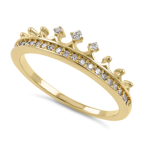 Solid 14K Yellow Gold Princess Crown Diamond Ring