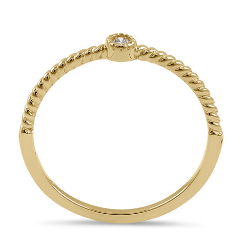 Solid 14K Yellow Gold Thin Stackable Rope and Diamond Ring