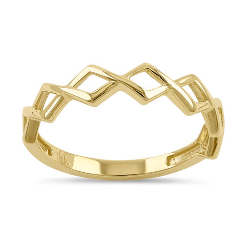Solid 14K Yellow Gold Crossed Zig Zag Ring