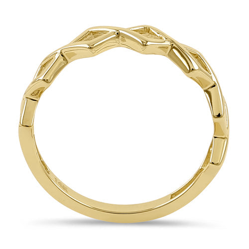 Solid 14K Yellow Gold Crossed Zig Zag Ring