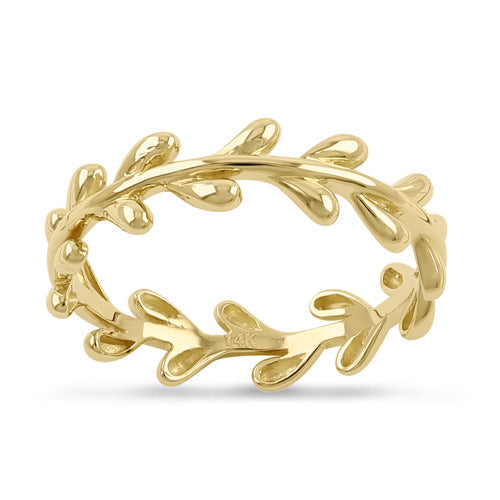 Solid 14K Yellow Gold Elegant Leaf Ring