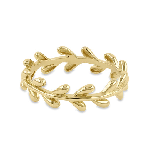 Solid 14K Yellow Gold Elegant Leaf Ring