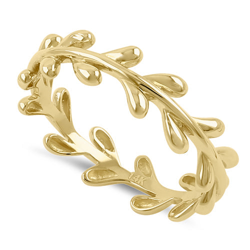 Solid 14K Yellow Gold Elegant Leaf Ring