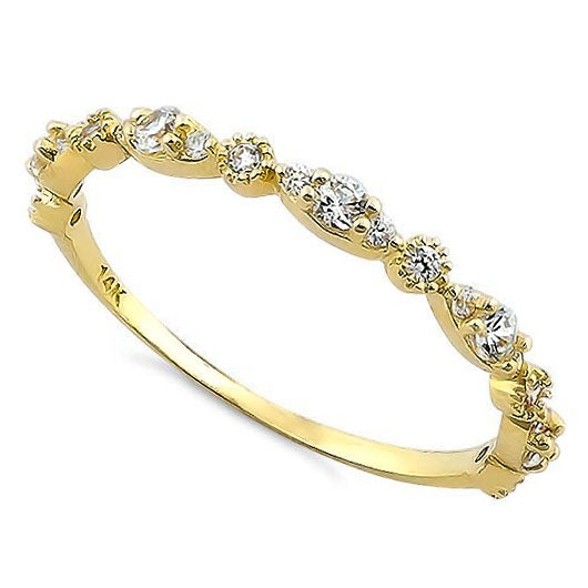 Solid 14K Yellow Gold Thin Elegant Round Clear CZ Ring