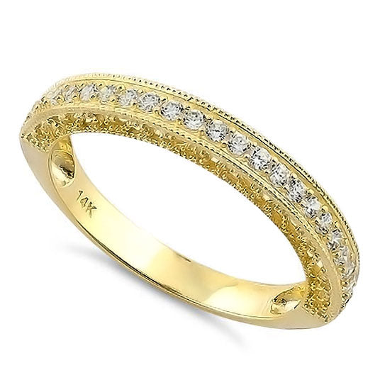 Solid 14K Yellow Gold Half Eternity Clear CZ Ring