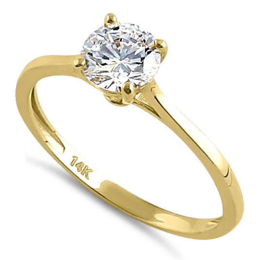 Solid 14K Yellow Gold Round Solitaire CZ Ring