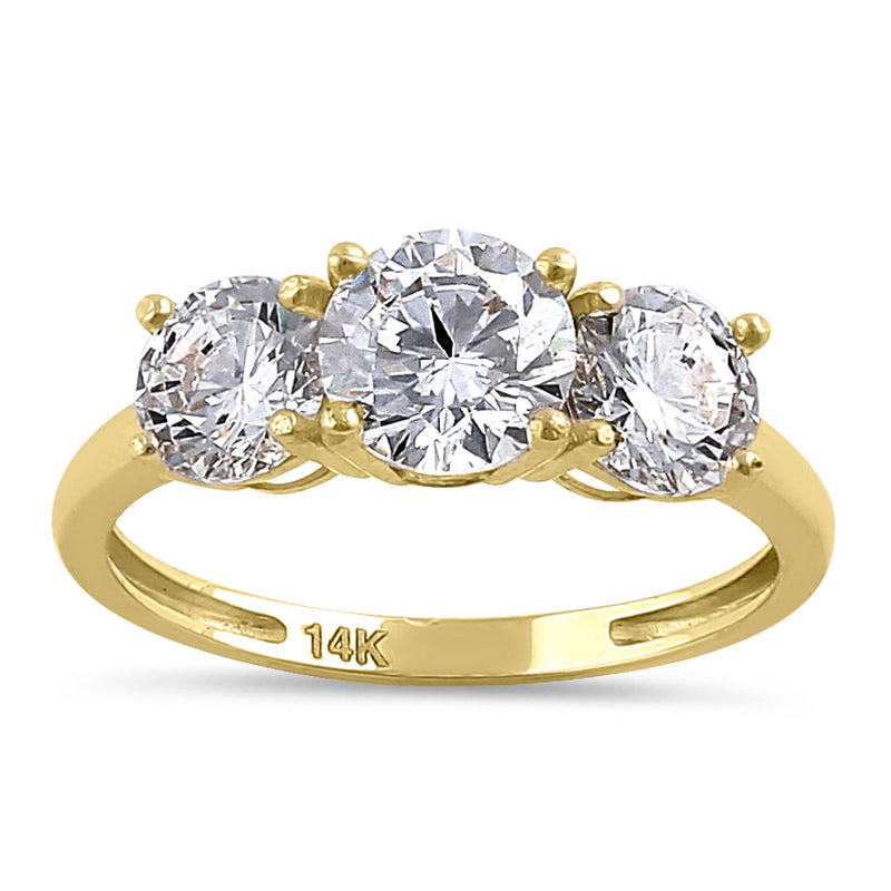 Solid 14K Gold Triple Round CZ Ring