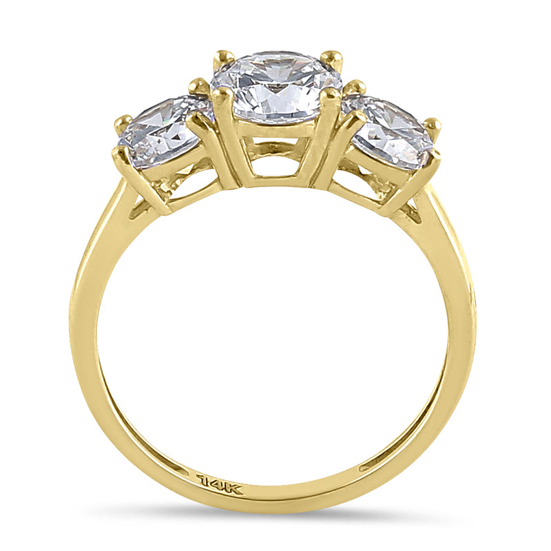 Solid 14K Gold Triple Round CZ Ring