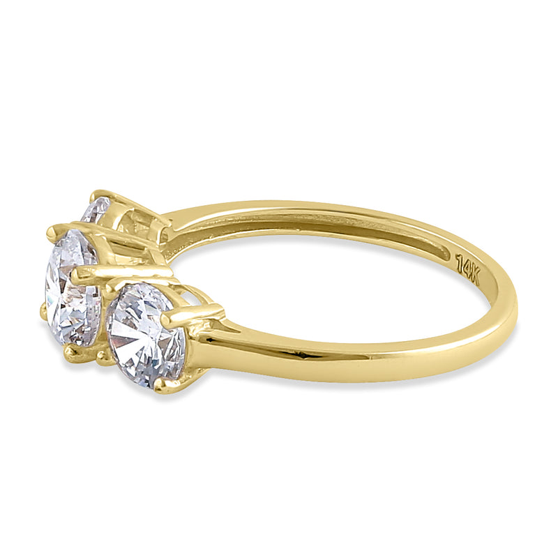 Solid 14K Gold Triple Round CZ Ring