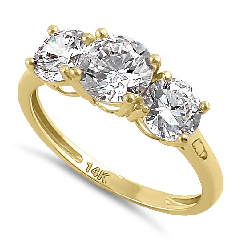 Solid 14K Gold Triple Round CZ Ring