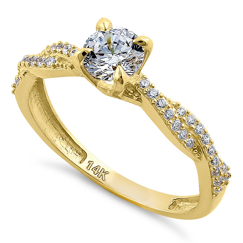 Solid 14K Yellow Gold Round Cut Twist Engagement Ring