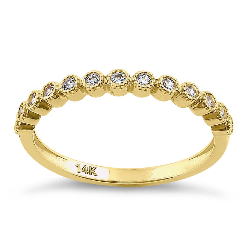 Solid 14K Yellow Gold Single Row Round Cut CZ Ring