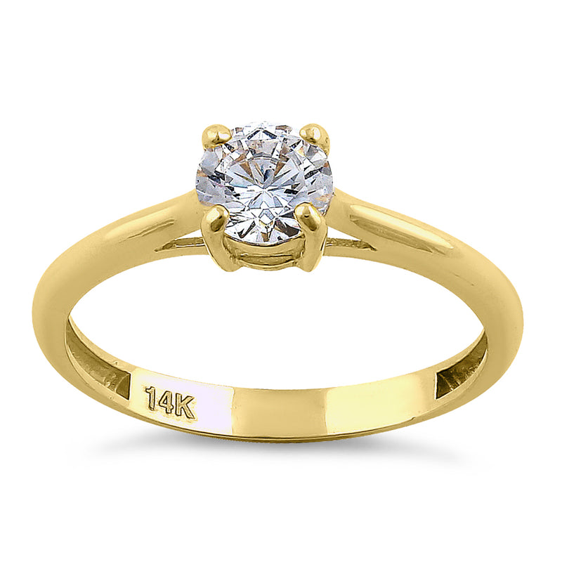 Solid 14K Yellow Gold Solitaire Round Cut CZ Engagement Ring