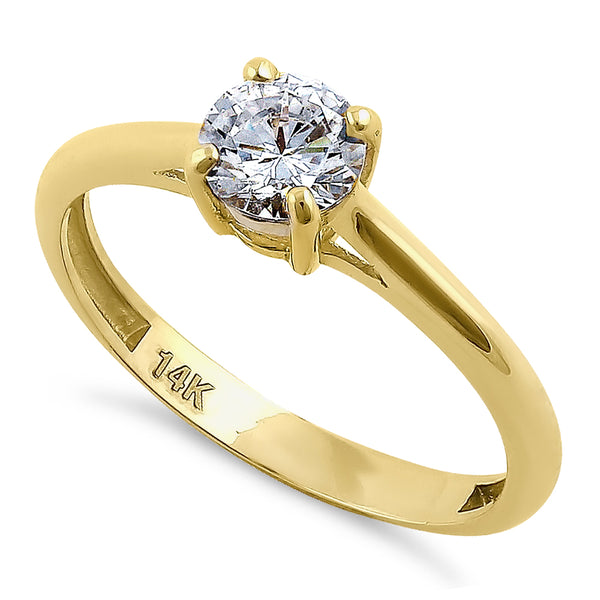 Solid 14K Yellow Gold Solitaire Round Cut CZ Engagement Ring