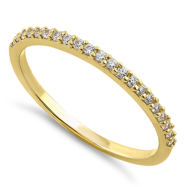 Solid 14K Yellow Gold Round Cut Half Eternity CZ Ring