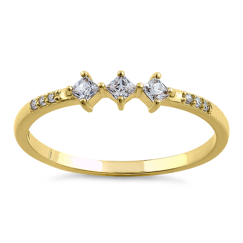 Solid 14K Yellow Gold Triple Princess Cut CZ Ring