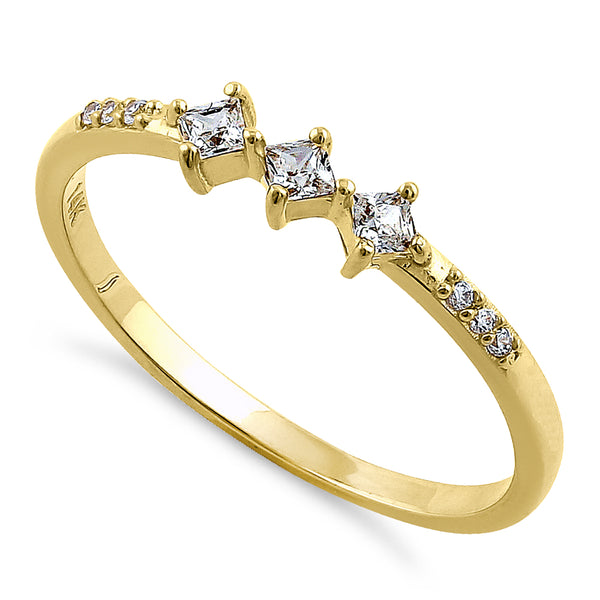 Solid 14K Yellow Gold Triple Princess Cut CZ Ring