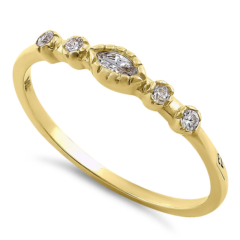 Solid 14K Yellow Gold Marquise Cut Simple CZ Ring