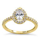 Solid 14K Yellow Gold Pear Cut Halo CZ Engagement Ring