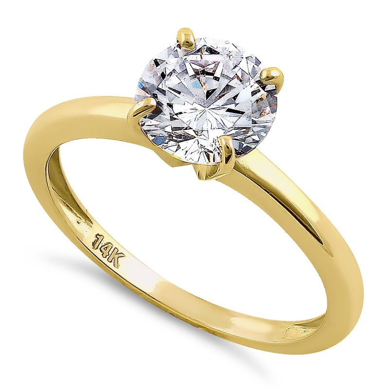 Solid 14K Yellow Gold Solitaire Round CZ Engagement Ring