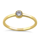 Solid 14K Yellow Gold Round Cut Inlay CZ Engagement Ring