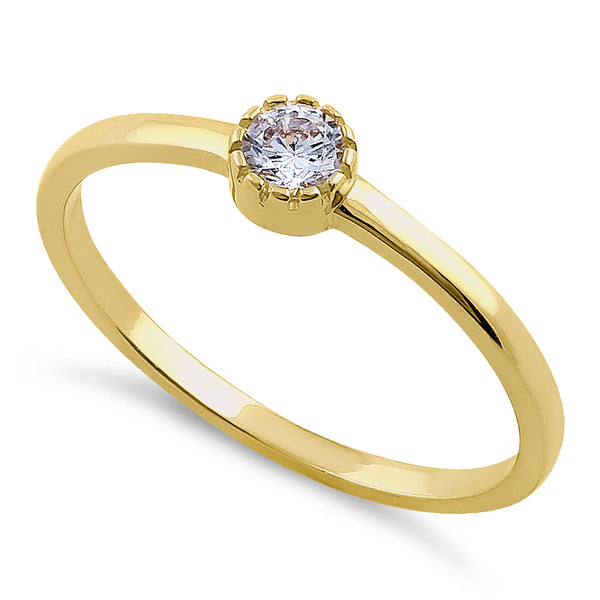 Solid 14K Yellow Gold Round Cut Inlay CZ Engagement Ring