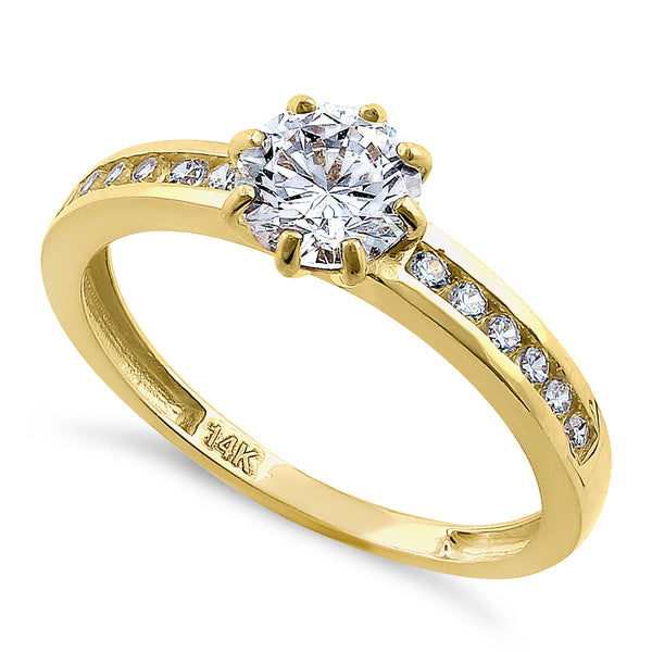 Solid 14K Yellow Gold Round Cut CZ Engagement Ring