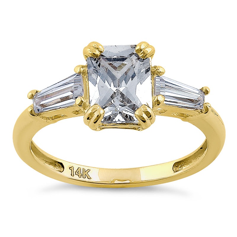 Solid 14K Yellow Gold Radiant Cut CZ Engagement Ring