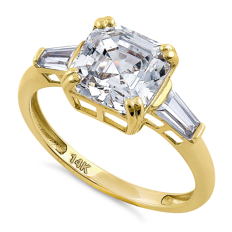 Solid 14K Yellow Gold Asscher Cut CZ Engagement Ring