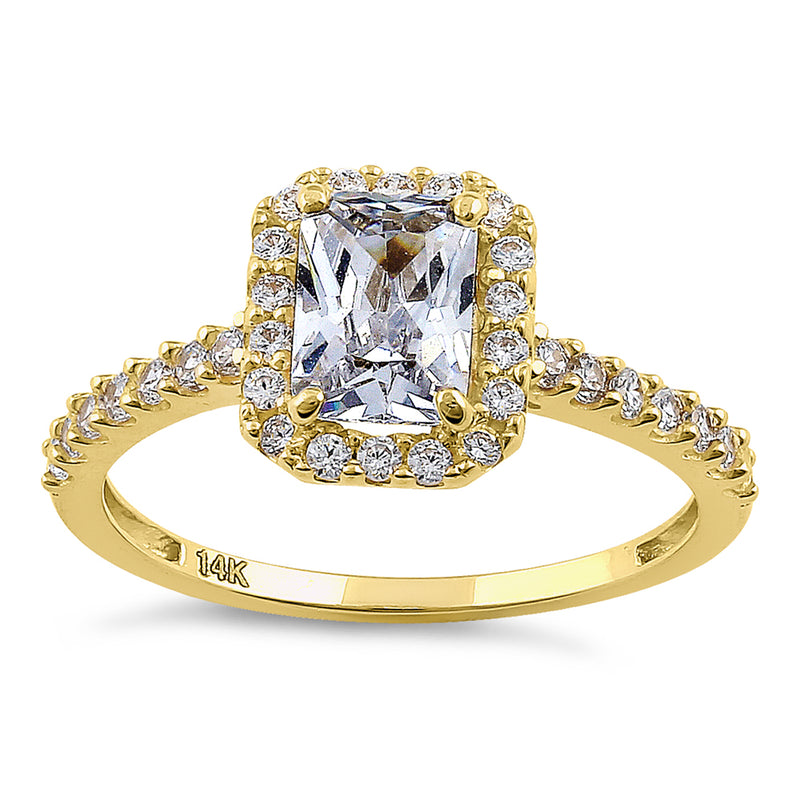 Solid 14K Yellow Gold Radiant Cut Halo CZ Engagement Ring
