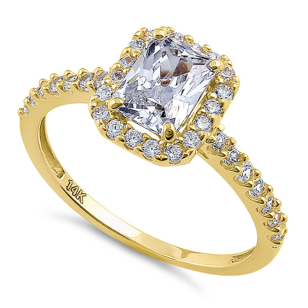 Solid 14K Yellow Gold Radiant Cut Halo CZ Engagement Ring